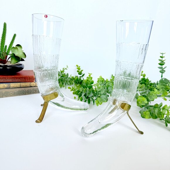 Vintage 80s Finnish Beer Horn Beer Glass Littala Finland Harald By Valto Kokko - Picture 3 of 16